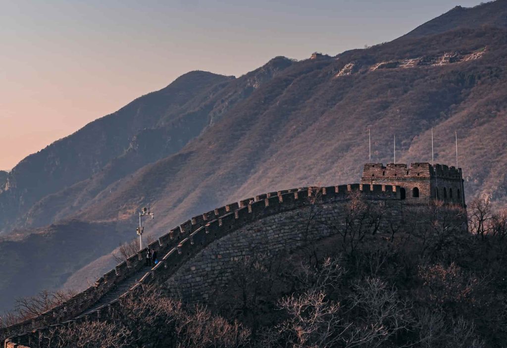 The Great Wall of China near Beijing Capital of China, a historic landmark surrounded by scenic views.